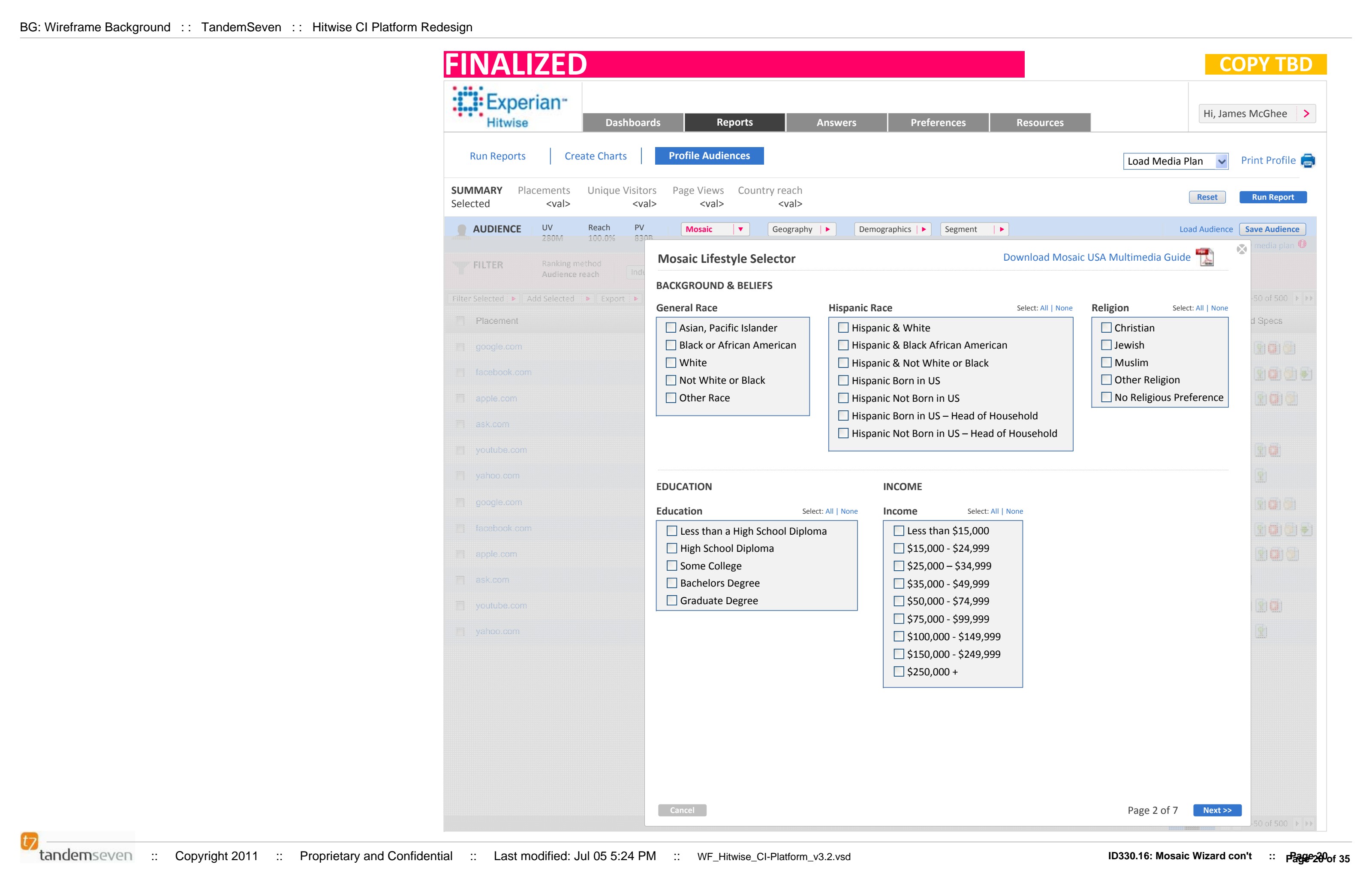 Mosaic lifestyle selector