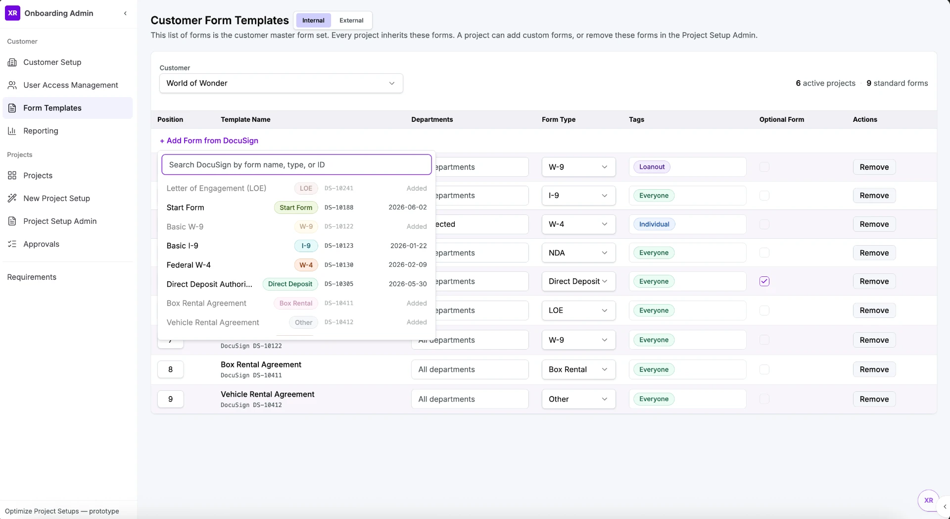 Customer form template configuration
