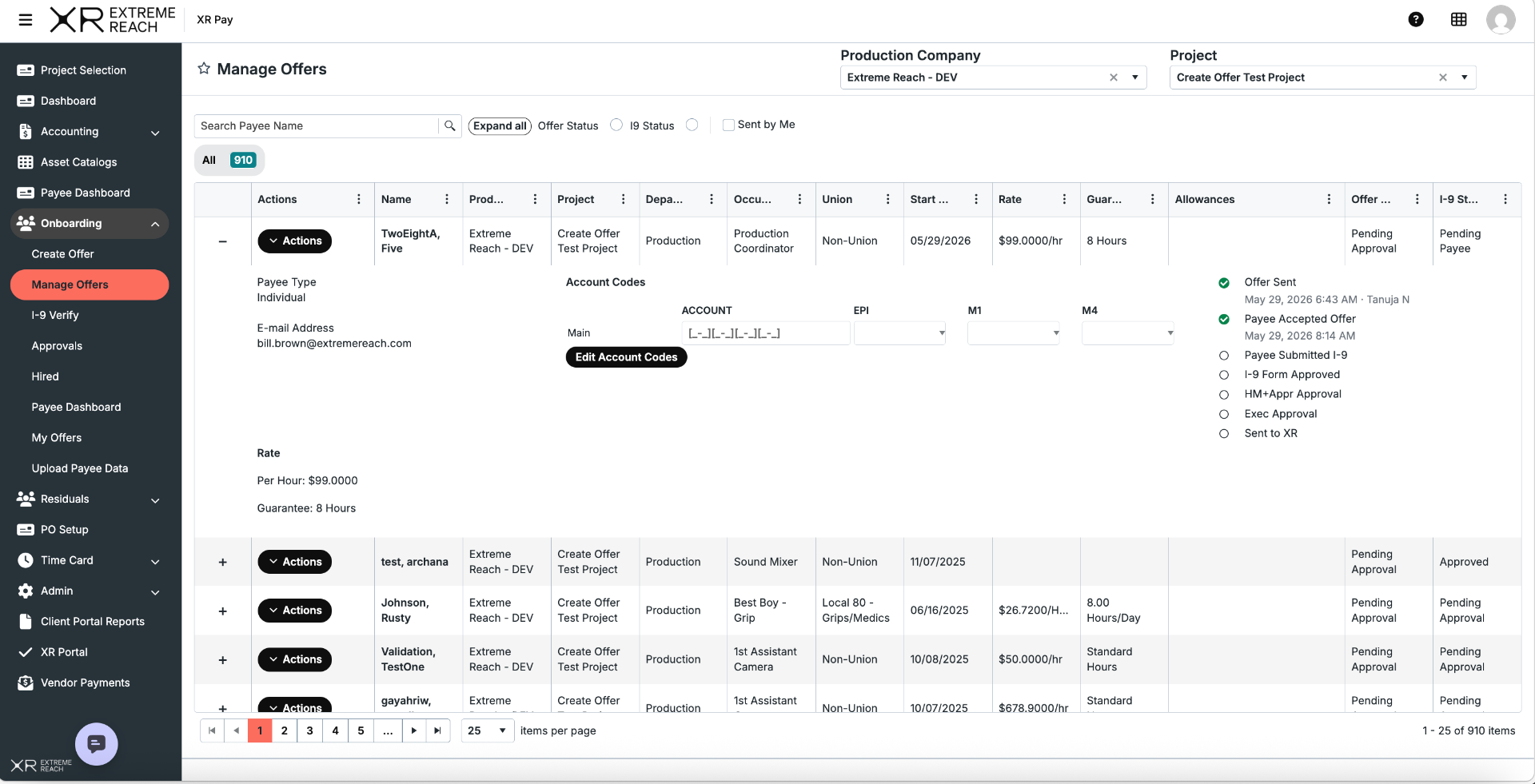 Legacy Manage Offers list with 12+ columns and 7 statuses