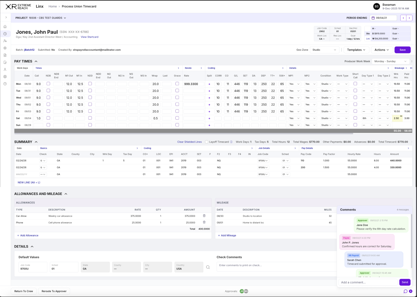 Redesigned Union Timecard