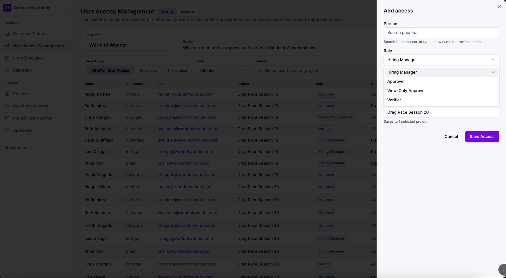 User access management with roles and permissions
